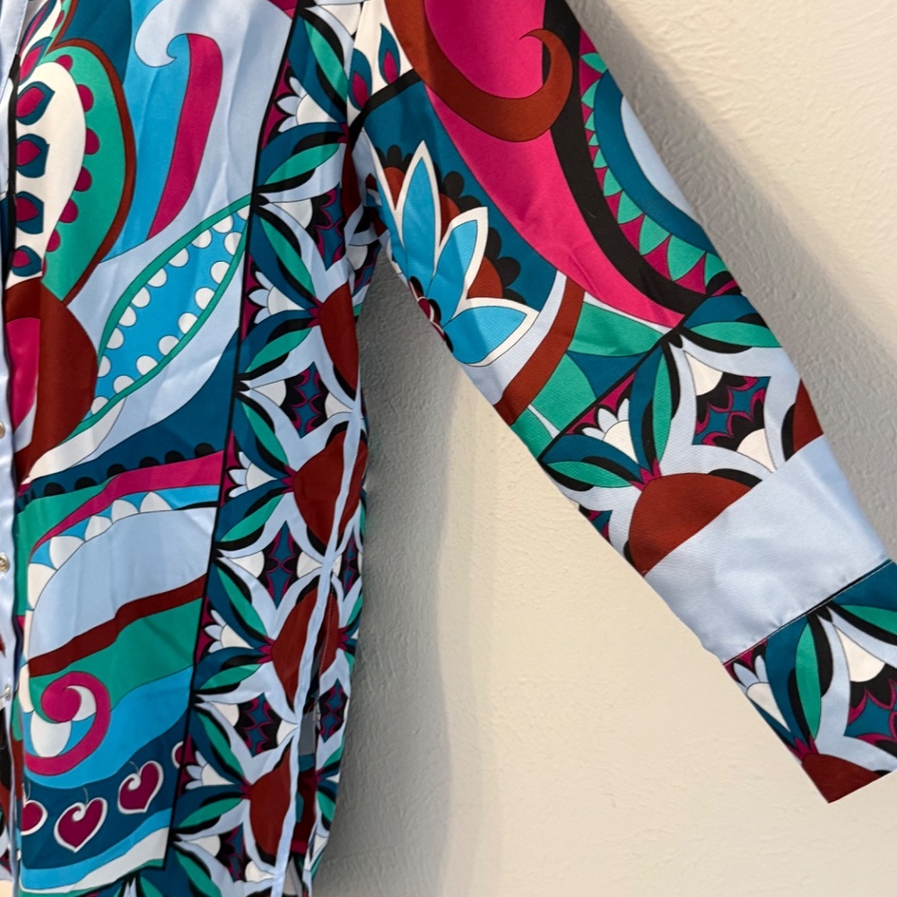 NWT Zara Colorful Printed Oversized button up shirt dress/tunic size S satiny - Picture 3 of 10